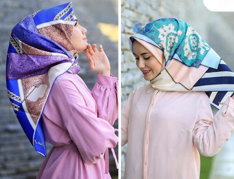Silk Home Mavi Desenli Eşarp Modelleri
