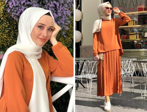 Turuncu Pilise Etek -Tunik İkili Takım