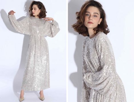 Suud Collection 2019 İlkbahar Yaz Payetli Balon Kol Elbise