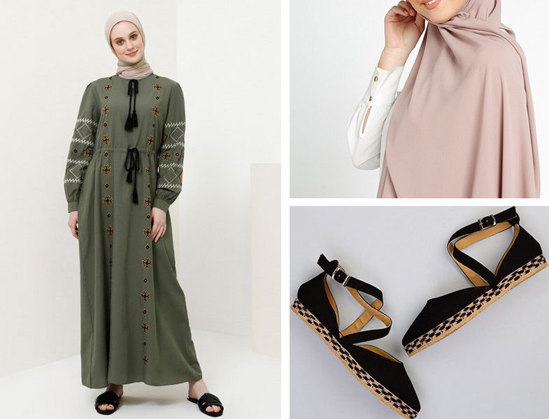 Benin Nakışlı Elbise & Tuva Medine İpeği Şal & Bambi Espadril