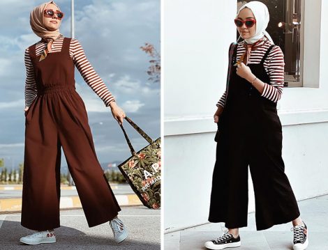 Hülya Aslan'ın Çizgili Tişört ve Salopet Tulum Kombini