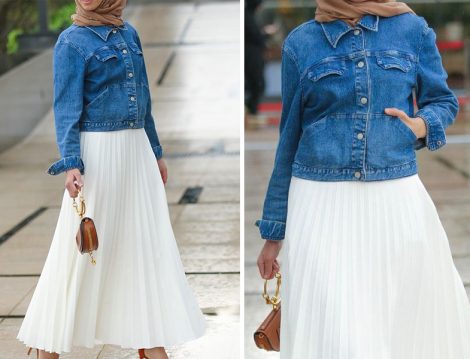 Pileli Etek & Denim Gömlek & Taba Aksesuarlar