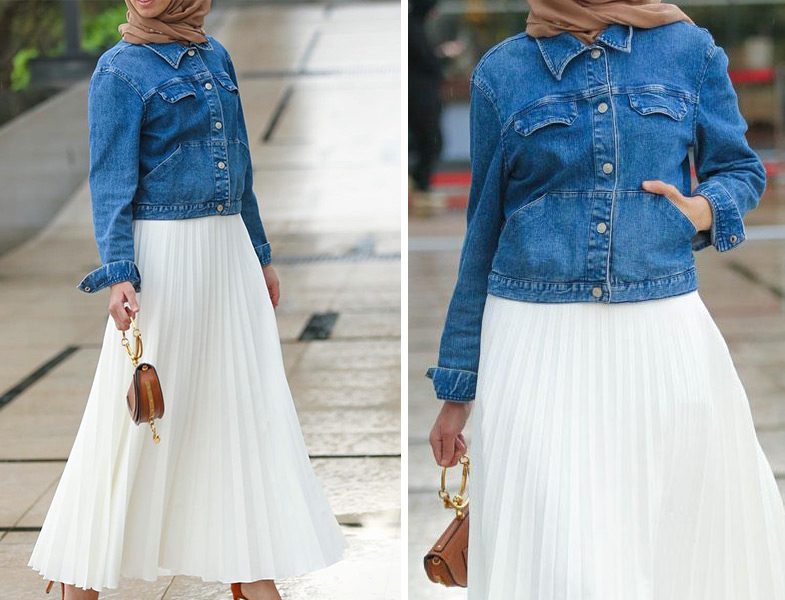 Pileli Etek & Denim Gömlek & Taba Aksesuarlar