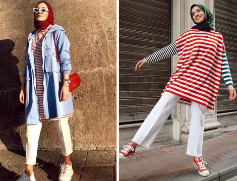 Çizgili Basic Tunik Kombinleri