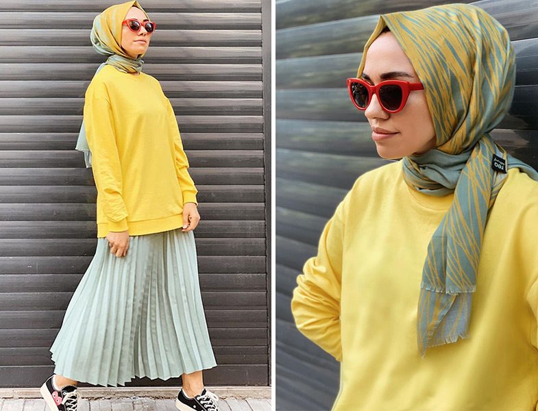 DeFacto Sarı Sweatshirt ve Qooq Store Piliseli Etek