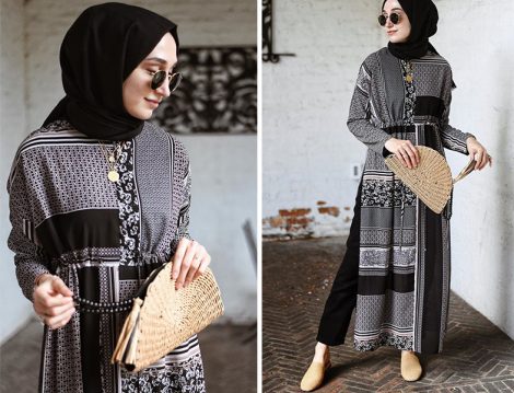 Elif Doğan Siyah Beyaz Desenli Tunik Kombinleri