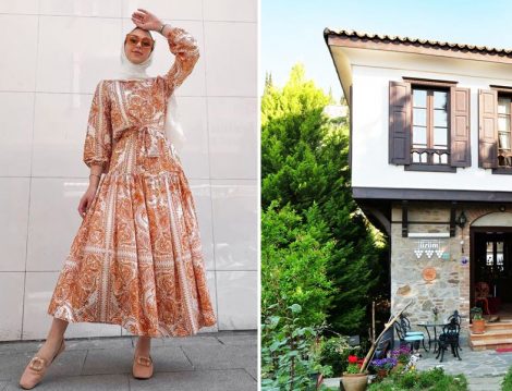 Etnik Desenli Elbiselerle Tesettür Kombinler