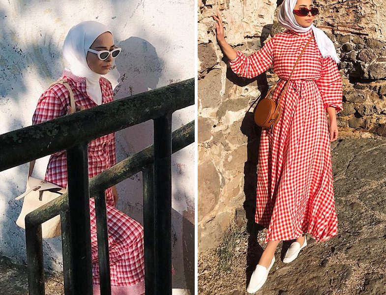 Kırmızı Pötikare Elbise Kombinleri