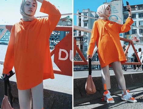 Turuncu Tunik Beyaz Pantolon Kombinleri