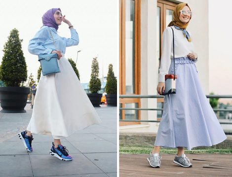 Vesna Design Beyaz Kloş Etek ve Mevra Mavi Çizgili Etek