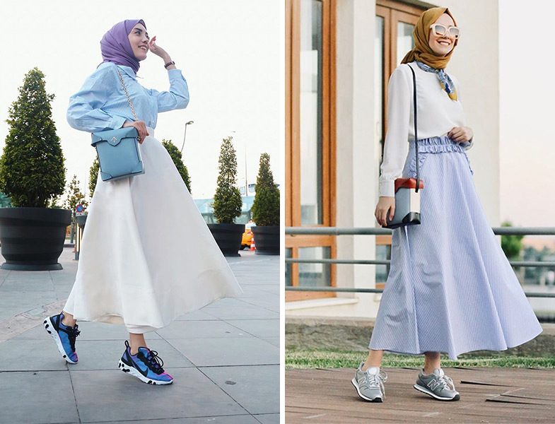 Vesna Design Beyaz Kloş Etek ve Mevra Mavi Çizgili Etek