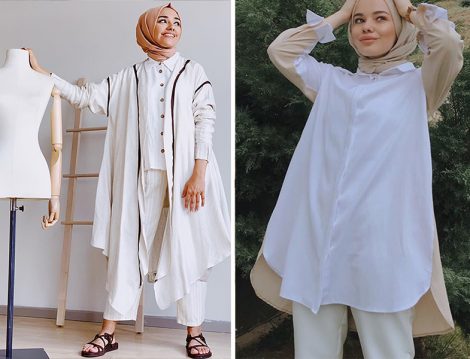 Bej-Beyaz Tunik ve Kap Modelleri