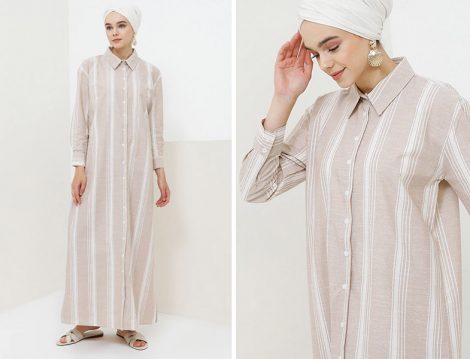 Benin Camel Doğal Kumaşlı Düğmeli Elbise