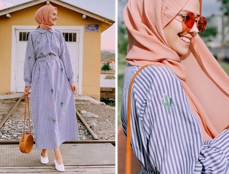 Fahhar Design 2019 Çizgili Elbise