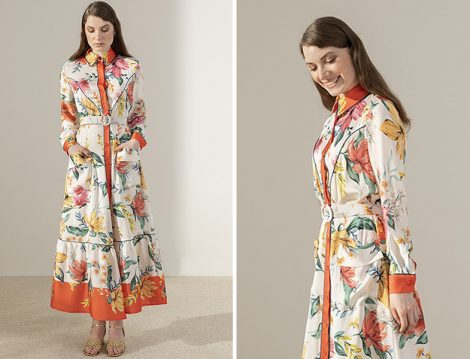 Kadriye Baştürk Floral Desenli Biye Detaylı Elbise