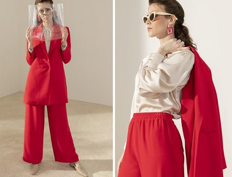 Kadriye Baştürk Kırmızı Pantolon Ceket Takım