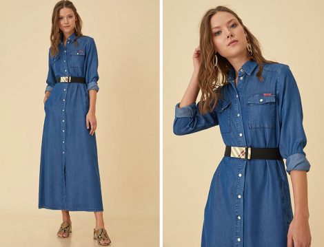 Kayra Çıtçıtlı Denim Elbise