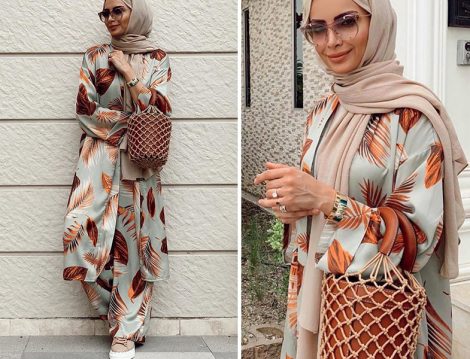 Nove Koleksiyon Desenli Kimono Pantolon Takım