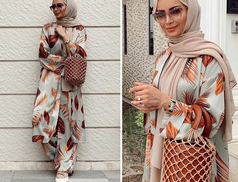 Nove Koleksiyon Desenli Kimono Pantolon Takım