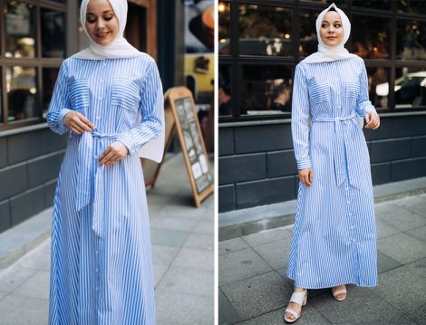 PASTELASTORE Açık Mavi Düğmeli Pamuklu Elbise