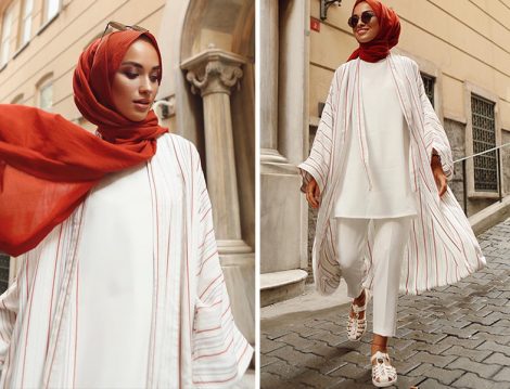 Sena Sever Çizgili Kimono Kombini
