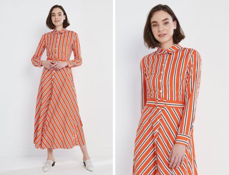 Vesna Design Turuncu Çizgili Poplin Elbise