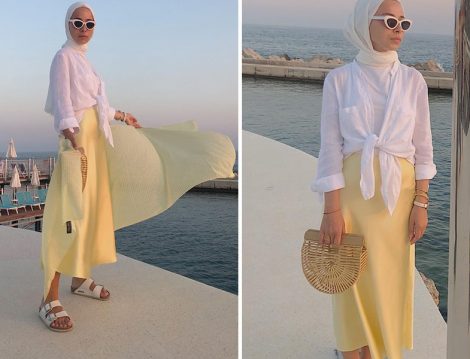 Zara Sarı Saten Etek