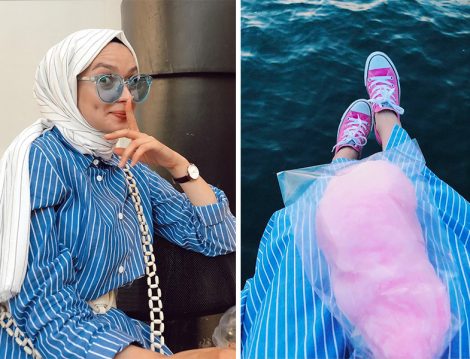 Şüheda Türkoğlu Mavi – Beyaz Çizgili Elbise Kombini
