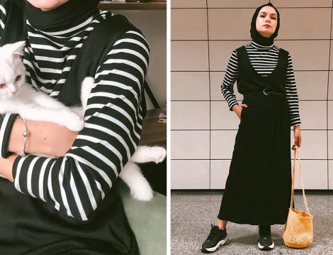 Şüheda Türkoğlu Çizgili Tişört ve Salopet Elbise Kombini