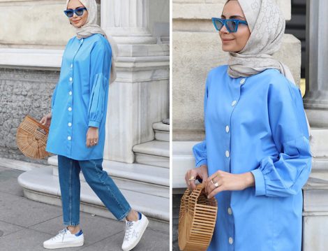 Aybikestil Mavi Pamuklu Tunik