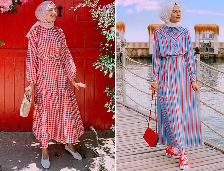 Aybüke Nur Demirci Pötikare ve Çizgi Desenli Elbise Kombinleri