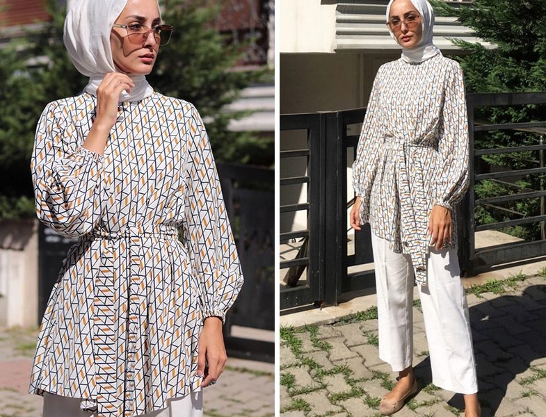 Dilara Nazan Ertan Tasarımı Geometrik Desenli Tunik