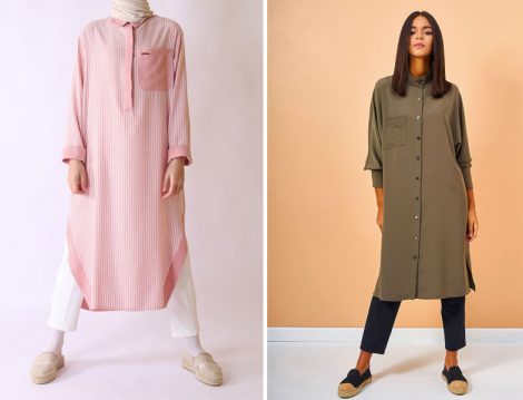 He-Qa Pembe Naturel Tunik - Eda Atalay Haki Cep Detaylı Tunik