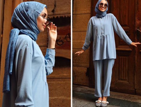 Kadriye Baştürk Mavi Tunik – Pantolon Takım