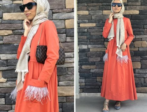 Lavinia Couture Turuncu Devetüylü Elbise