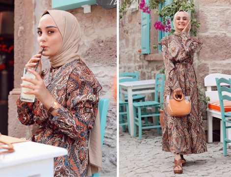 Refka Fırfır Detaylı Etnik Desenli Elbise