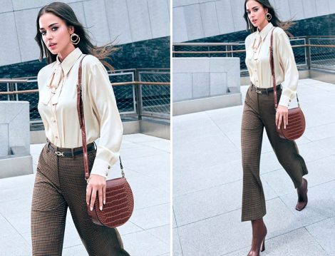 Bensu Soral: Koton Ekoseli Geniş Paça Pantolon