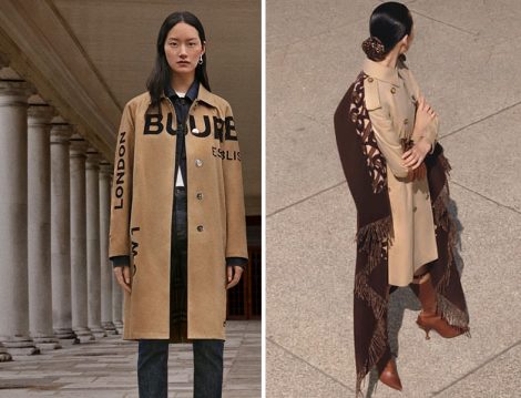 Burberry 2019-2020 Yazı Baskılı ve Kaşmir Battaniye Detaylı Trençkot