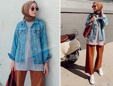 Elif Doğan Denim Ceket & Çizgili Tişört Kombini