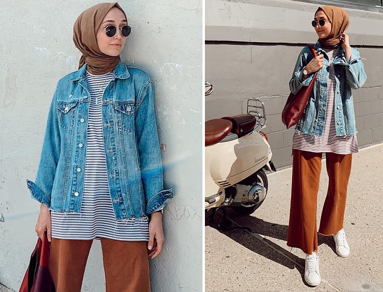 Elif Doğan Denim Ceket & Çizgili Tişört Kombini