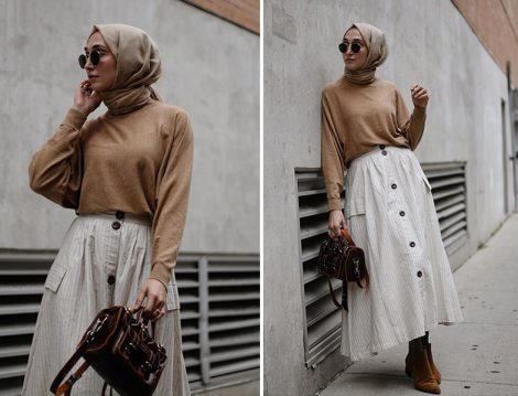 Elif Doğan H&M Sweat ve Minik Terzi Etek Kombini