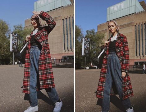 Manteau Kırmızı Uzun Ekose Palto