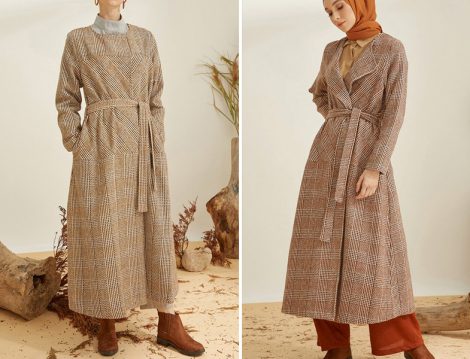 Mnatural Gizli Cep Detaylı Ekoseli Kaban