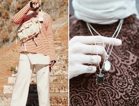 Büşra Köse: Herschel Bel Çantası - Elif Doğan: Ziv Gümüş Kolye