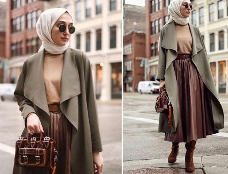 Elif Doğan He-Qa Dalgıç Trençkot ve H&M Deri Etek