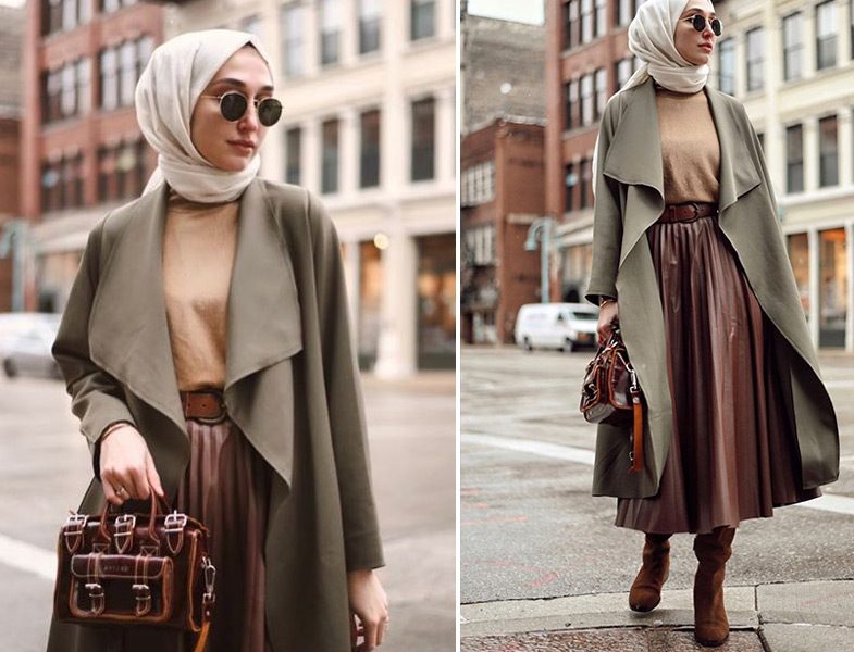Elif Doğan He-Qa Dalgıç Trençkot ve H&M Deri Etek