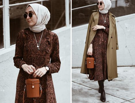Elif Doğan Seçil Store Midi Boy Desenli Elbise ve Trençkot Kombini