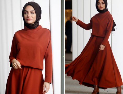 Gamze Özkul Kiremit Etek Bluz Takım