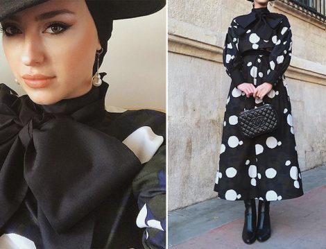 Liolle Siyah Polka Grafik Desenli Elbise
