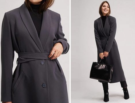 Mizalle x Gamze Özçelik Gri Şal Yaka Kaban